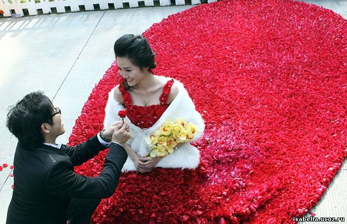 Молодой дизайнер Ксяо Фан из Китая решил удивить и порадовать свою девушку, подарив ей платье из 9999 роз и сделав при этом предложение руки и сердца.
